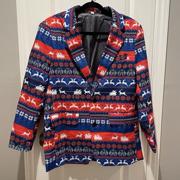 Men's Ugly Christmas Blazer And Tie Size Small NWOT Beer Deer Santa Print - Picture 1 of 11